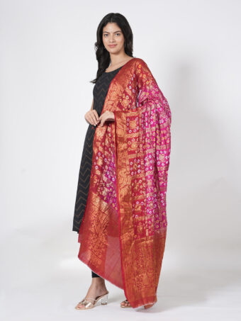 Jaipuri Rajasthani Art Silk Bandhani Bandhej Banarasi Gharchola Dupatta - Image 5
