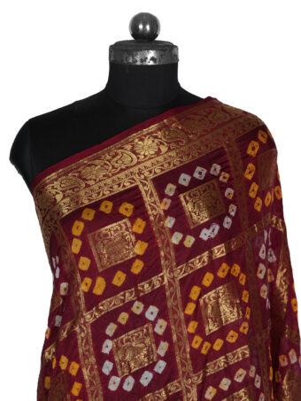 Jaipuri Rajasthani Art Silk Bandhani Bandhej Banarasi Gharchola Dupatta - Image 7