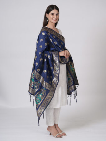 Woven Paithani Banarasi Silk Dupatta - Image 2
