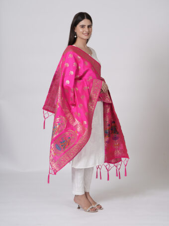 Woven Paithani Banarasi Silk Dupatta - Image 2