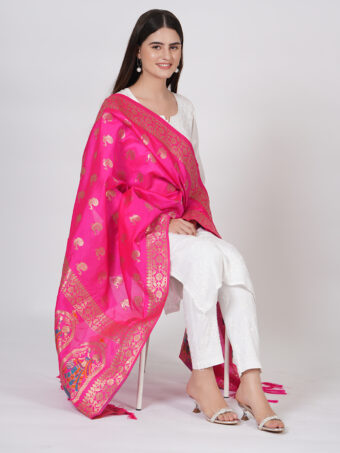 Woven Paithani Banarasi Silk Dupatta - Image 4