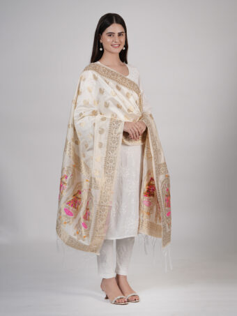 Woven Paithani Banarasi Silk Dupatta - Image 2
