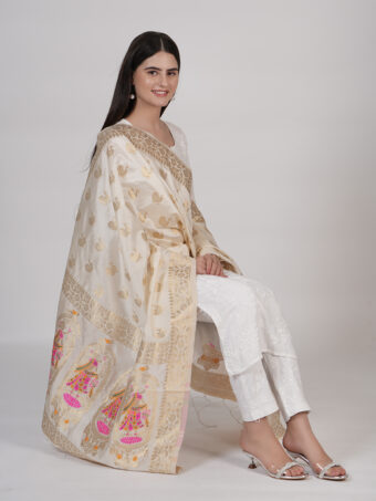 Woven Paithani Banarasi Silk Dupatta - Image 3