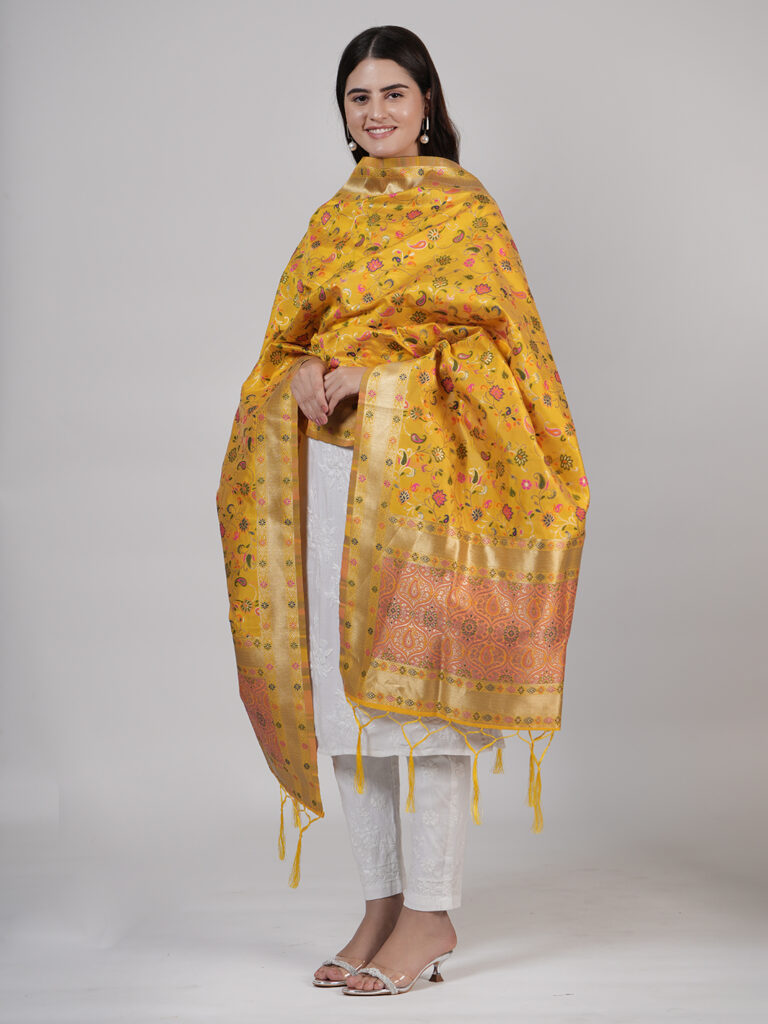 MUFFLY Silk Kashmiri Embroidered Dupatta – Handcrafted Elegance