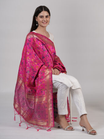Women's Kashmiri Floral Silk Blend Dupatta - Image 4