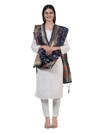 Women's Kashmiri Floral Silk Blend Dupatta - Image 3