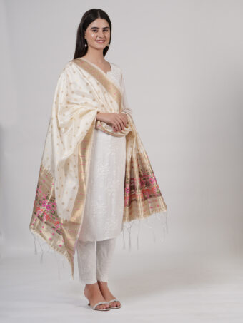 Woven Paithani Banarasi Silk Dupatta - Image 2