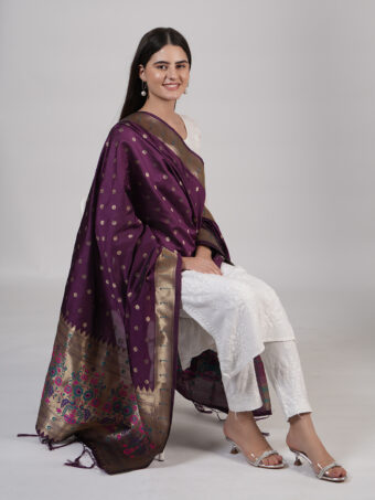 Woven Paithani Banarasi Silk Dupatta - Image 3