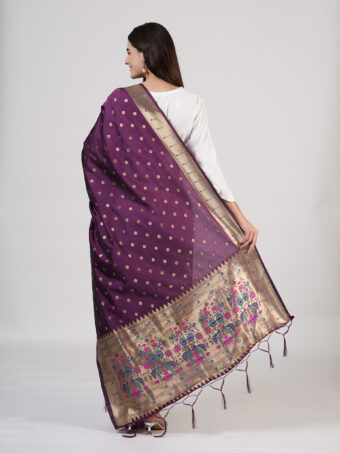 Woven Paithani Banarasi Silk Dupatta - Image 5