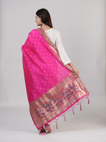Woven Paithani Banarasi Silk Dupatta - Image 4