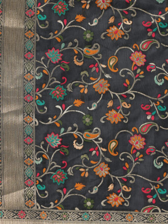 Women's Kashmiri Floral Silk Blend Dupatta - Image 8