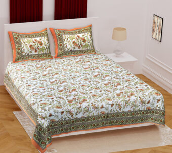 100% Cotton Jaipuri Printed Double Bedsheet with Two Pillow Covers