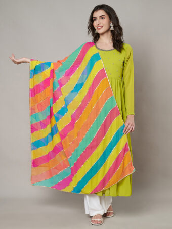 MUFFLY Women Multi-Color Chiffon Colorblock Dupatta