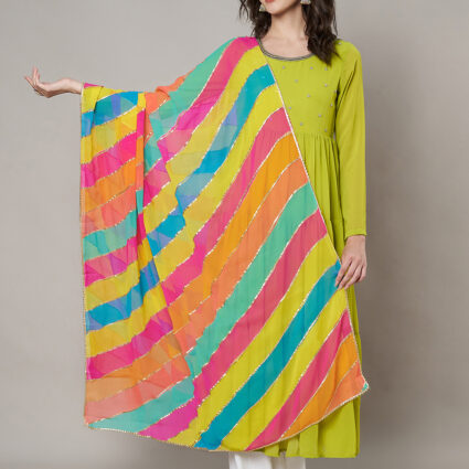 MUFFLY Women Multi-Color Chiffon Colorblock Dupatta