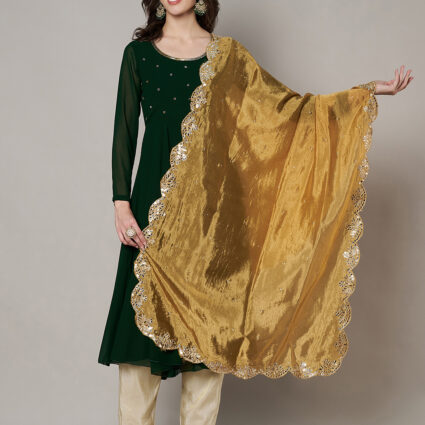 MUFFLY Women Mustard Silk Embroidered Dupatta