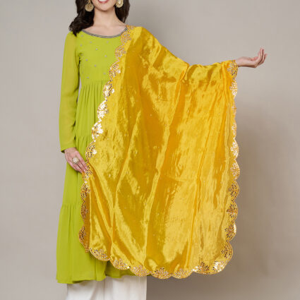 MUFFLY Women Yellow Silk Embroidered Dupatta