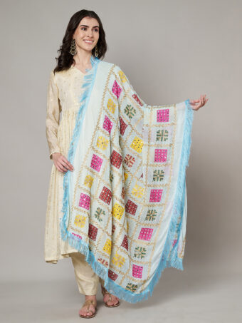 MUFFLY Women Multi-Color Chiffon Embroidered Dupatta