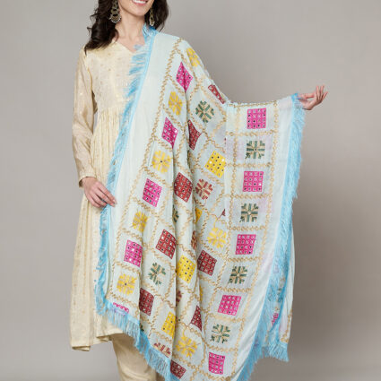 MUFFLY Women Multi-Color Chiffon Embroidered Dupatta