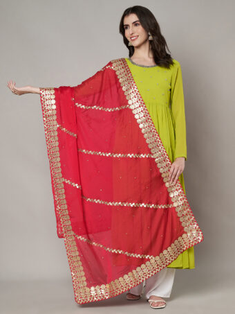 MUFFLY Women Maroon Silk Embellished Dupatta