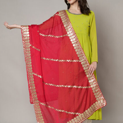 MUFFLY Women Maroon Silk Embellished Dupatta