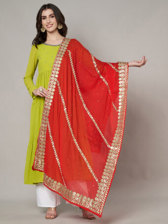 MUFFLY Women Red Silk Embellished Dupatta