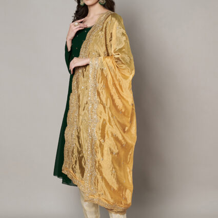 MUFFLY Women Beige Silk Embroidered Dupatta