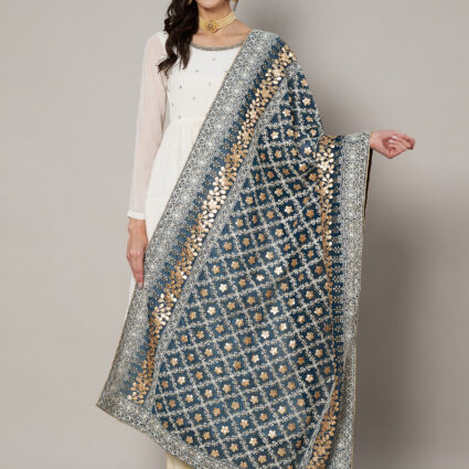 MUFFLY Multi-Color Georgette Lucknowi Dupatta with Gotta Patti Work