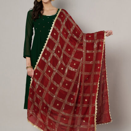 MUFFLY Multi-Color Chinnon Dupatta with Sequence Embroidery Work