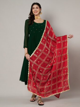 MUFFLY Maroon Chinnon Dupatta with Sequence Embroidery Work