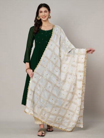 MUFFLY White Chinnon Dupatta with Sequence Embroidery Work