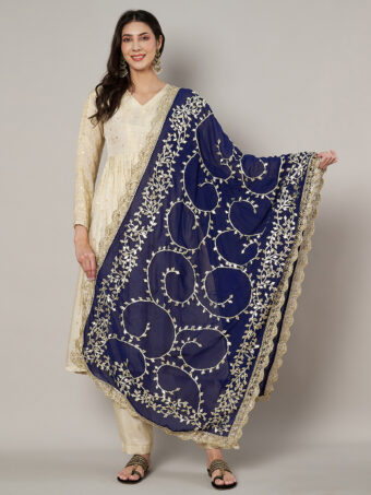 MUFFLY Blue Georgette Handcrafted Dupatta with Gotta Patti Work