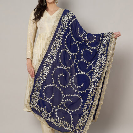 MUFFLY Blue Georgette Handcrafted Dupatta with Gotta Patti Work