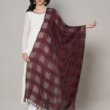 MUFFLY Women Brown Cotton Self Design Dupatta