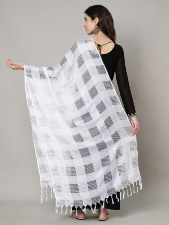 MUFFLY Women White Cotton Self Design Dupatta - Image 2