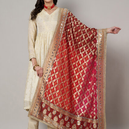 MUFFLY Georgette Tie Dye Bandhani Multi Color Dupatta with Heavy Embroidery Cut Stone Work