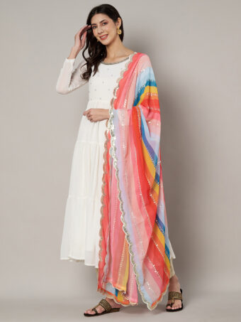 MUFFLY Women Embroidered Sequence Multi Colour Designer Georgette Dupatta - Image 3