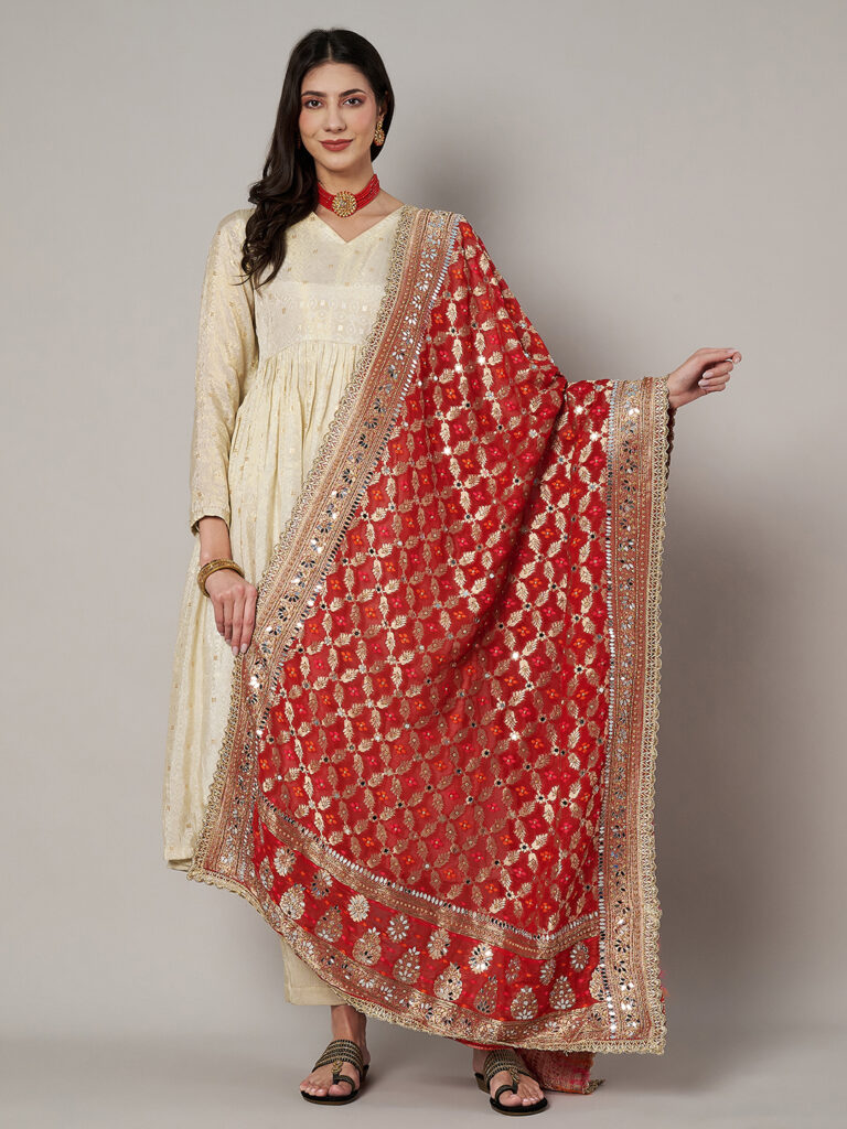 MUFFLY Semi Khaddi Heavy Dupatta with Cut Stone Work – 2.5 Metres