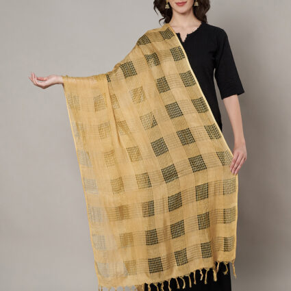 MUFFLY Women Beige Cotton Self Design Dupatta