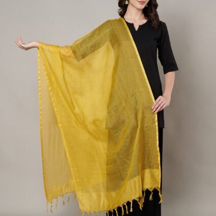 MUFFLY Women Mustard Cotton Solid Dupatta