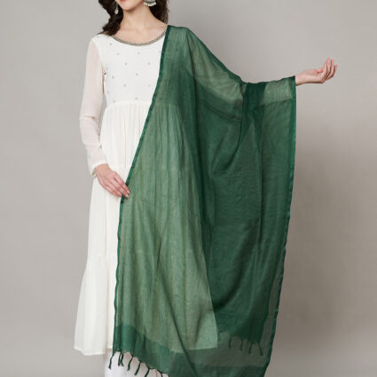 MUFFLY Women Green Cotton Solid Dupatta