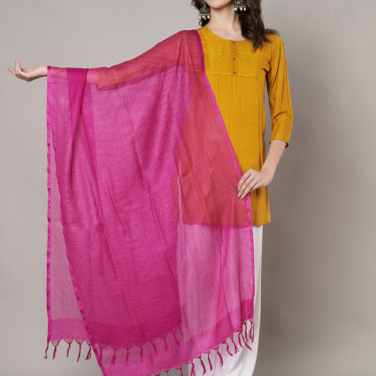 MUFFLY Women Pink Cotton Solid Dupatta