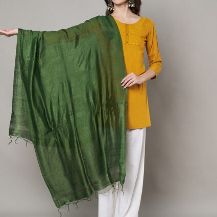MUFFLY Women Green Cotton Solid Dupatta