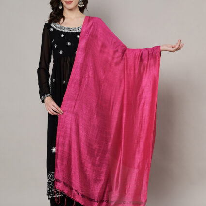 MUFFLY Women Pink Cotton Solid Dupatta