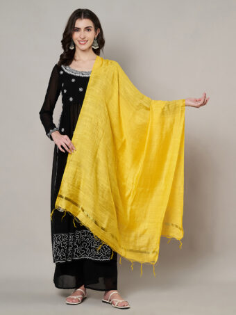 MUFFLY Women Yellow Cotton Solid Dupatta