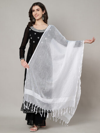 MUFFLY Women White Cotton Self Design Dupatta