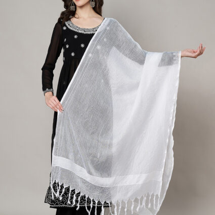 MUFFLY Women White Cotton Self Design Dupatta