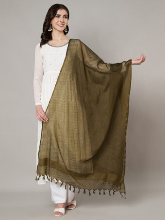 MUFFLY Women Green Cotton Self Design Dupatta