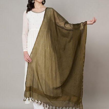MUFFLY Women Green Cotton Self Design Dupatta