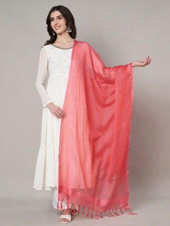 MUFFLY Women Peach Cotton Self Design Dupatta