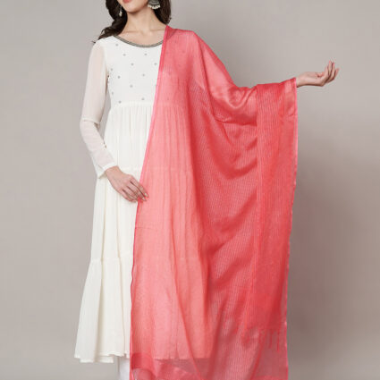 MUFFLY Women Peach Cotton Self Design Dupatta